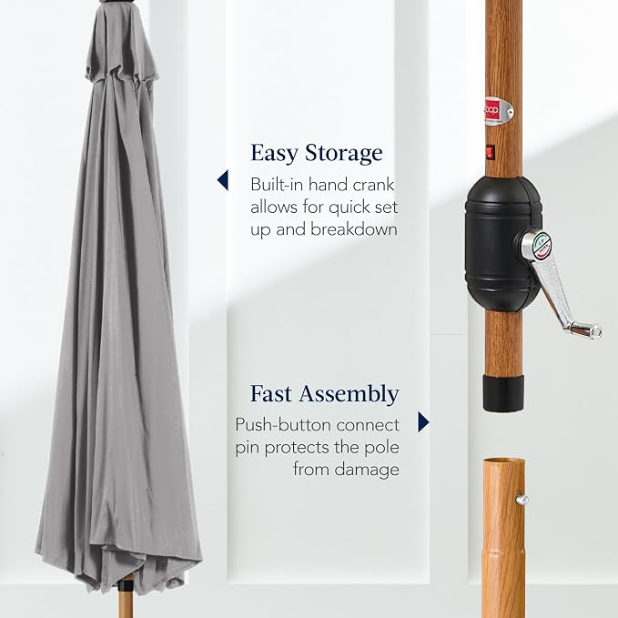 Best Choice Products 10ft Solar Market Patio Umbrella w/Woodgrain Pattern Pole - Image 7