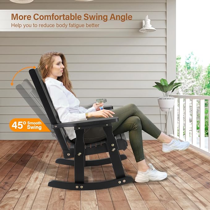 VINGLI Outdoor Rocking Chair Set of 2, Heavy Duty 600 LBS Rocker, Weatherproof - Image 4