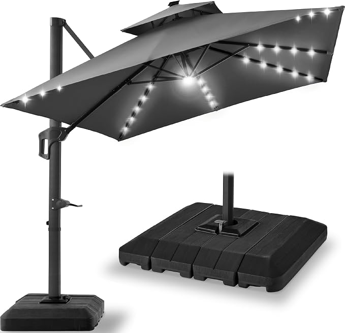 Best Choice Products 9x12ft LED Cantilever Patio Umbrella w/Base Included & by Unknown