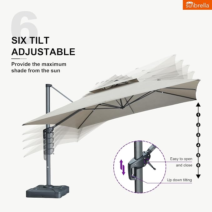 PURPLE LEAF Sunbrella Cantilever Patio Umbrella 12' X 12' Cast Ash | Sunbrella - Image 8