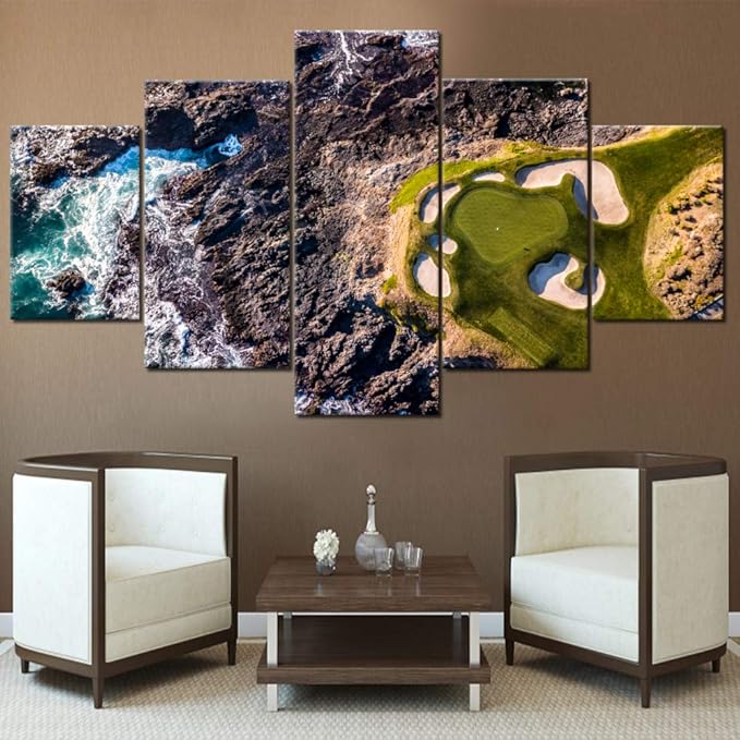 Wall Pictures for Living Room Native America Paintings Multi Panel Prints Wall Art on Canvas California Golf Links Artwork Contemporary House Decor Framed Gallery-Wrapped Ready to Hang(60''Wx32''H)