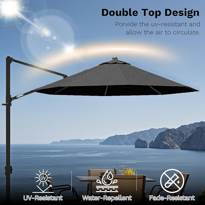 Devoko 10ft Cantilever Patio Umbrella, Round Large Outdoor Umbrella - Image 6
