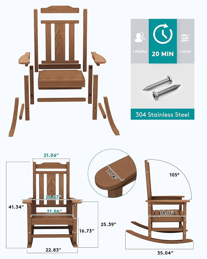 SERWALL Oversized Outdoor Rocking Chairs Set of 4, HDPE Patio Rocker, All - Image 3