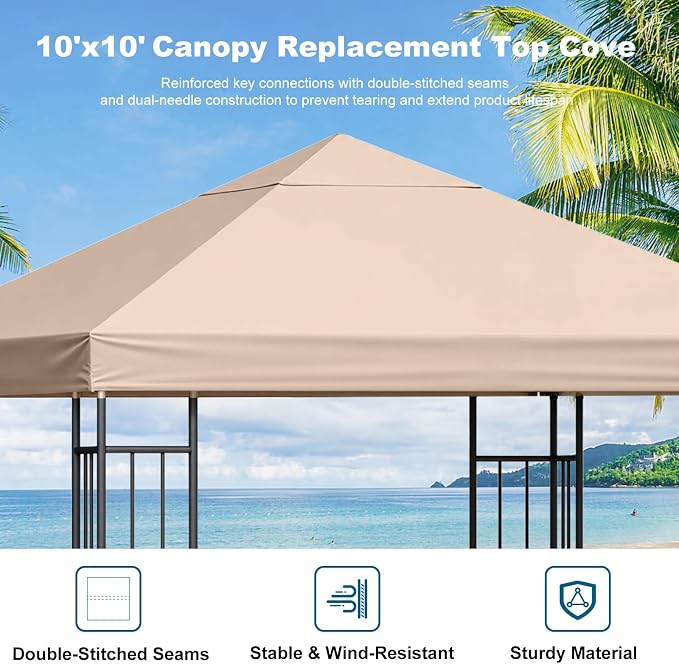 10x10 Gazebo Canopy Replacement Top, 300D High-Density Waterproof Single Layer - Image 7