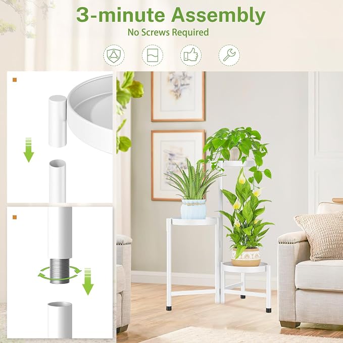 iDavosic.ly Plant Stand Indoor Outdoor, 3 Tier Metal Corner Shelf, Folding - Image 4