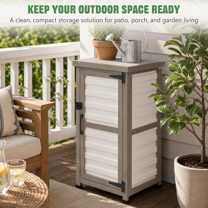 Ketive Outdoor Storage Cabinet, 33.5" H Compact Patio Storage Cabinet - Image 2