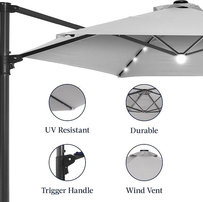 Best Choice Products 10ft Solar LED Offset Cantilever Hanging Market Patio - Image 8