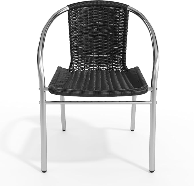 Emma + Oliver Aluminum and Black Rattan Indoor-Outdoor Stack Chair | Outdoor - Image 7