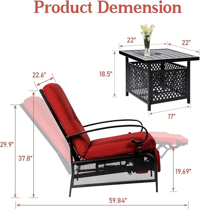 SUNCROWN Outdoor Recliner Chairs Patio Adjustable Relaxing Chair Outdoor Metal - Image 7