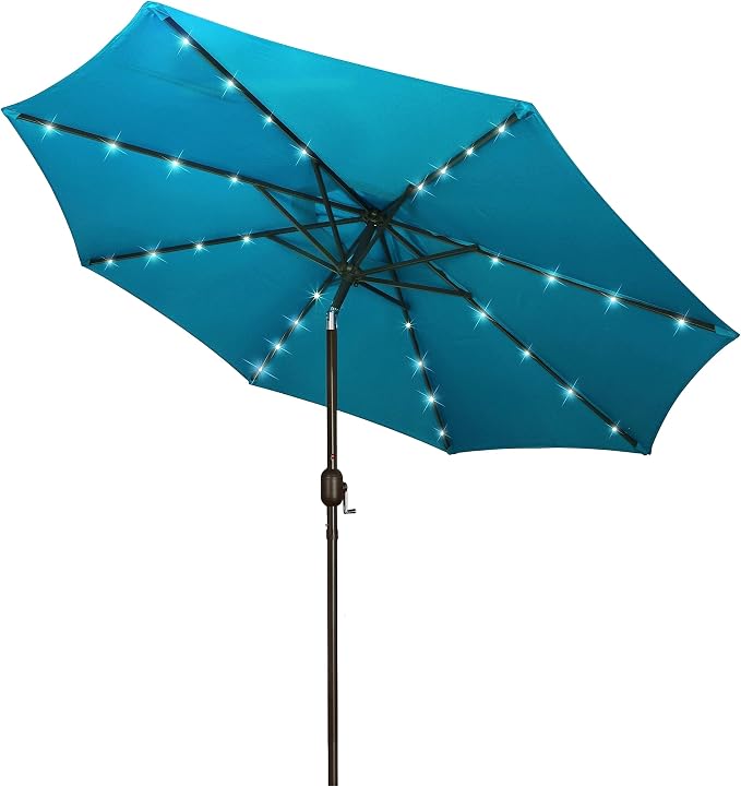 9 ft Solar Umbrella 32 LED Lighted Patio Umbrella Table Market Umbrella by Blissun