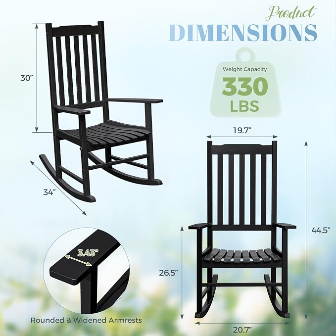 Flamaker Acacia Wood Outdoor Rocking Chairs Set of 2 | Black Rocking Chairs Set - Image 3