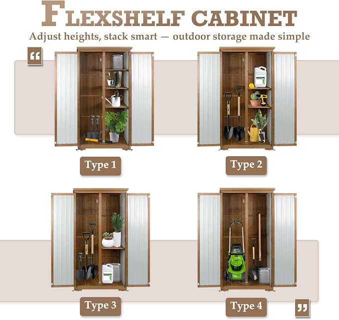 Outdoor Storage Cabinet with Shelves, Weatherproof Stylish Shed - Image 7