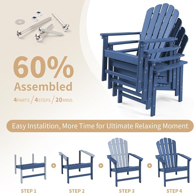 Oversized Stackable Adirondack Chair Set of 4, HDPE Fire Pit Chair | All-Weather - Image 6