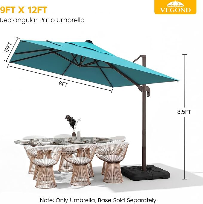 9x12 FT Patio Cantilever Umbrella, Rectangular Heavy Duty Offset Umbrella - Image 2