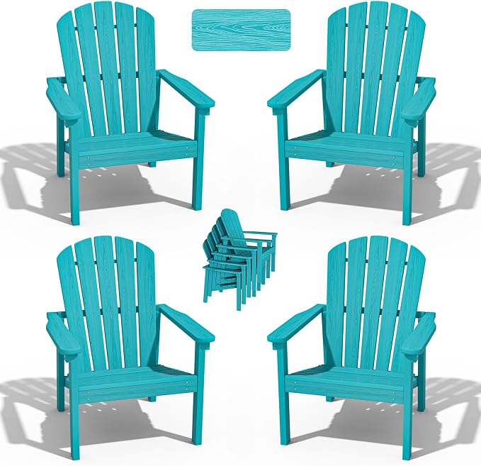 Stackable Adirondack Chairs Set of 4, Compact HDPE, Aruba | 26.3" Wide HDPE by nevilywood