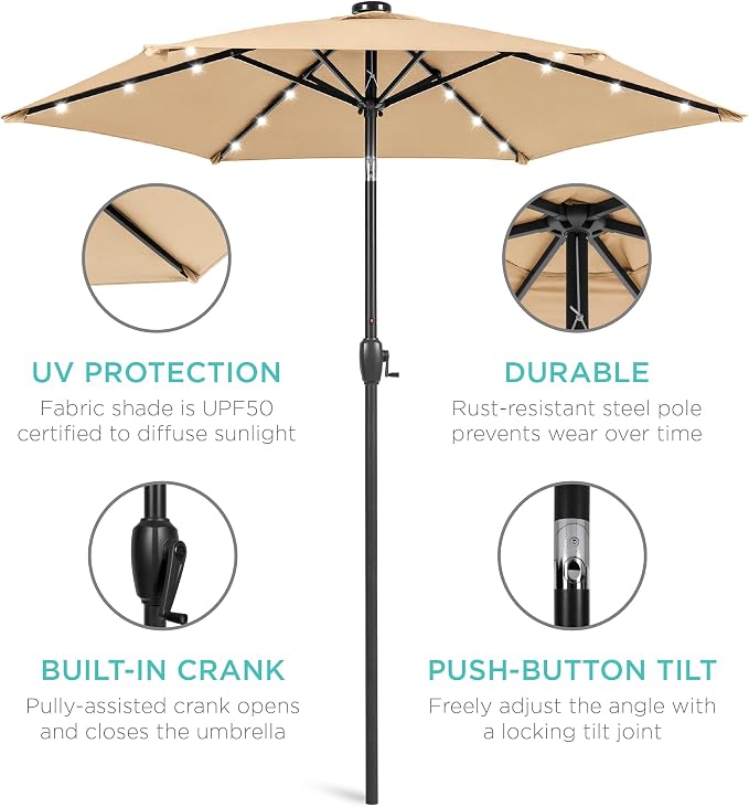 Best Choice Products 7.5ft Solar Umbrella LED Lighted Patio Umbrella, Table - Image 5