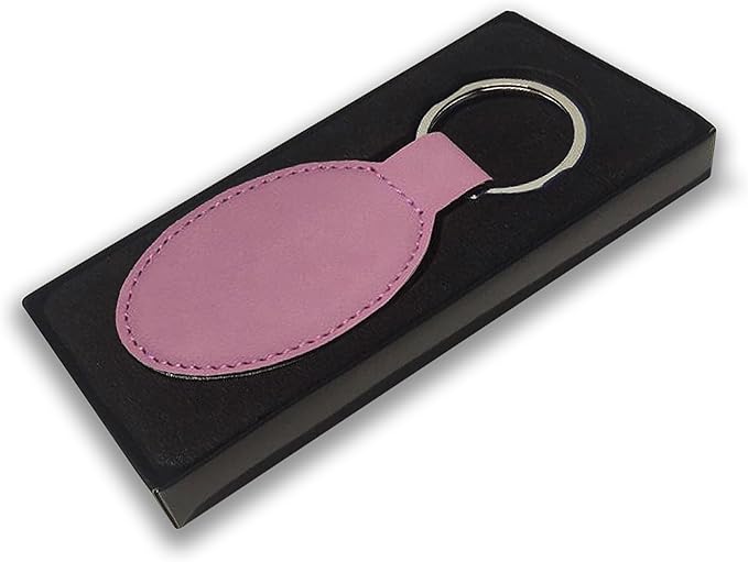 LaserGram Oval Keychain, Palm Trees, Personalized Engraving Included (Pink)