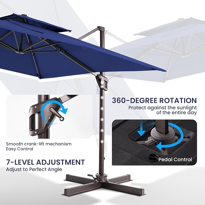 10x10 FT Outdoor Cantilever Patio Umbrella, Waterproof & UV-Protective Fabric - Image 4