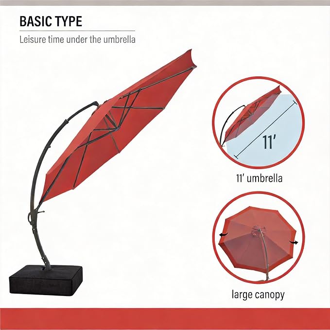 Outdoor Patio Umbrella with Base included, 12 FT Deluxe Curvy Cantilever - Image 3