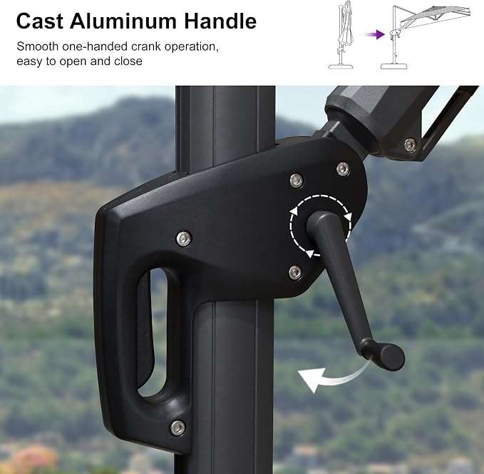 PURPLE LEAF Patio Cantilever Umbrella Left-right Tilting 9 Feet Grey | Aluminum - Image 6