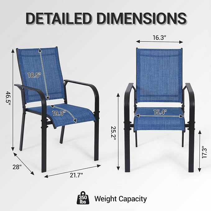 Patio Chairs Set of 4, Stackable Outdoor Dining Chairs, All Weather Breathable - Image 3