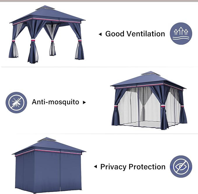 10'x10' Outdoor Gazebo, Metal Frame Heavy Duty Patio Canopy Tent Shelter - Image 5