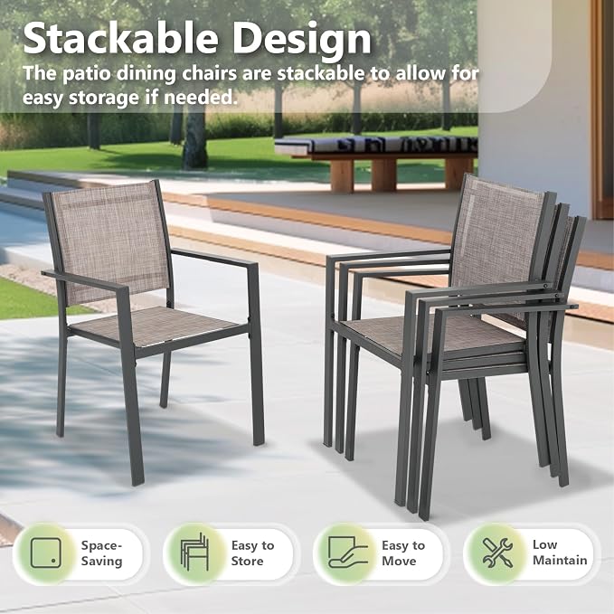 Patio Dining Chairs, All-Weather Textilene Outdoor Dining Chair Set of 4 - Image 5