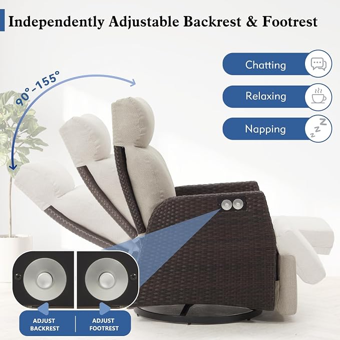 Patio Swivel Rattan Recliner - Image 3