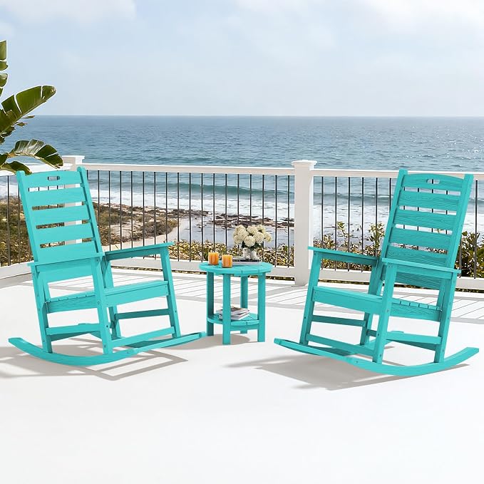 SERWALL Outdoor Rocking Chair Set of 2, HDPE Rocker - Image 10