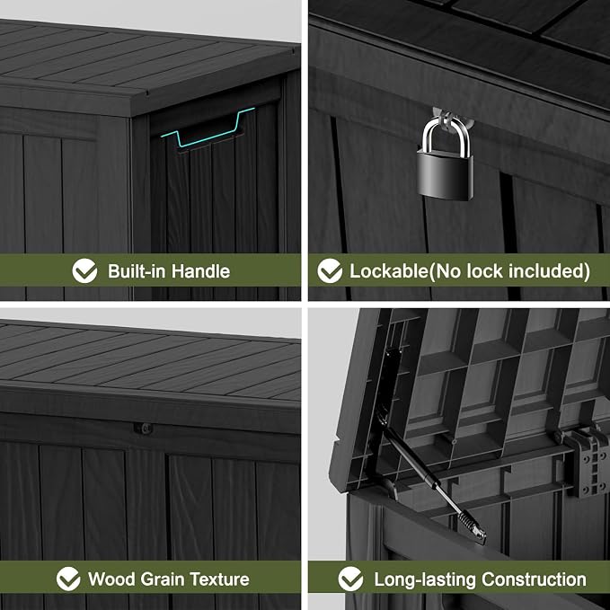Outdoor Storage Box 150 Gal Waterproof Deck Box Lockable Black | Heavy-duty - Image 6