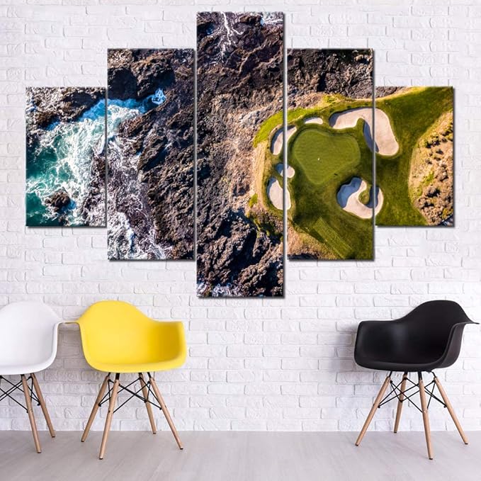 Golf Course Paintings Golfing Sports Pictures for Living Room 5 Piece Canvas Wall Art Premium Quality Artwork Native Gift Modern House Decorations Framed Ready to Hang Posters and Prints(60''Wx40''H)