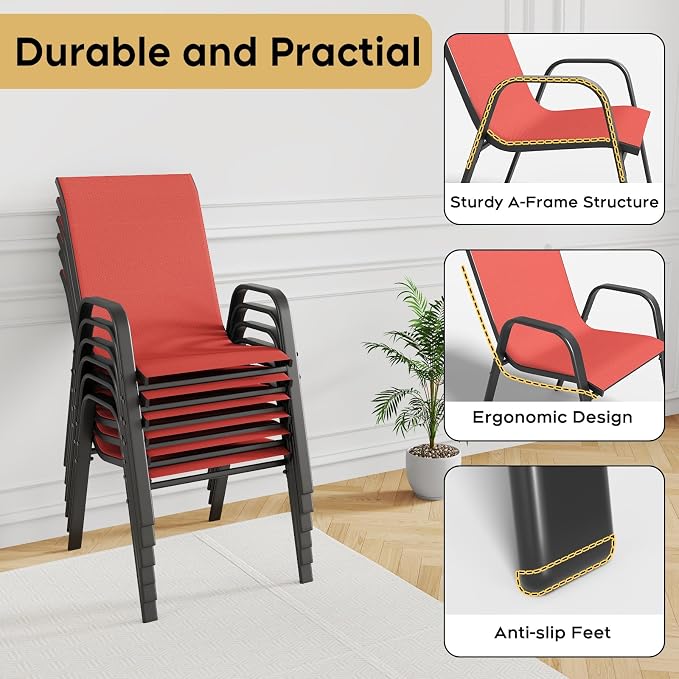 Patio Dining Chairs Set of 6 Outdoor Stackable Dining Chairs - Image 7