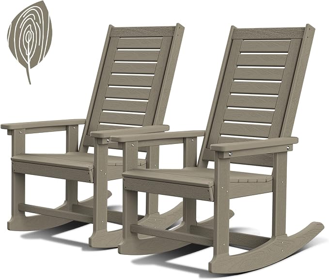 GREENVINES Outdoor Rocking Chairs Set of 2, HDPE Rocker, Desert Brown | Wood by GreenVines