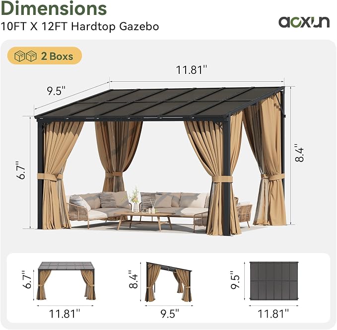 Aoxun 12x10FT Pergola with Netting and Curtains - Image 2