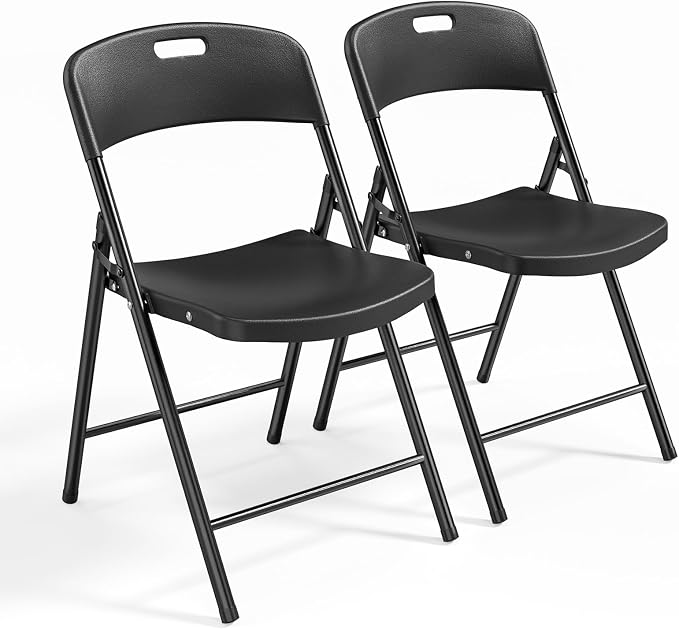 Bonnlo 2-Pack Black Plastic Folding Chairs, Portable Seat by Bonnlo