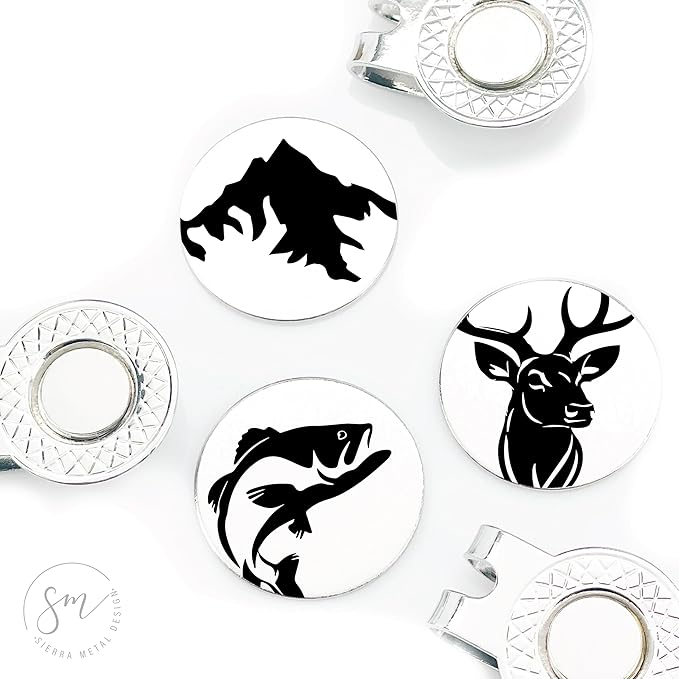 Sportsman Golf Ball Markers Set of 3 –Mountains, Fish, Deer-Golf Ball Markers Hunting Golfball Marker Valentines Day Christmas Birthday Love Golf FBA-SPORTSMAN-3-GOLF