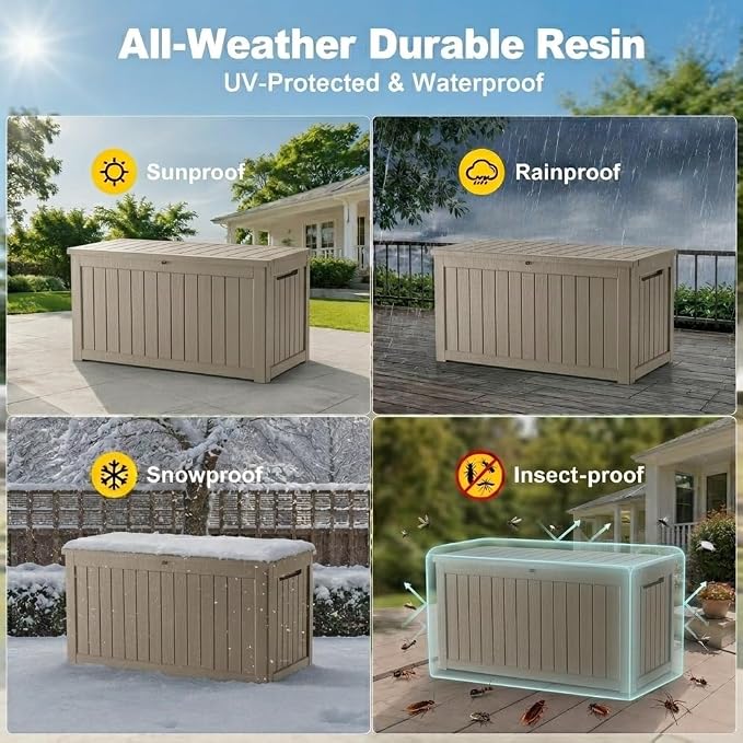180 Gallon Outdoor Storage Box Resin Deck Box All Weather Waterproof Large - Image 3