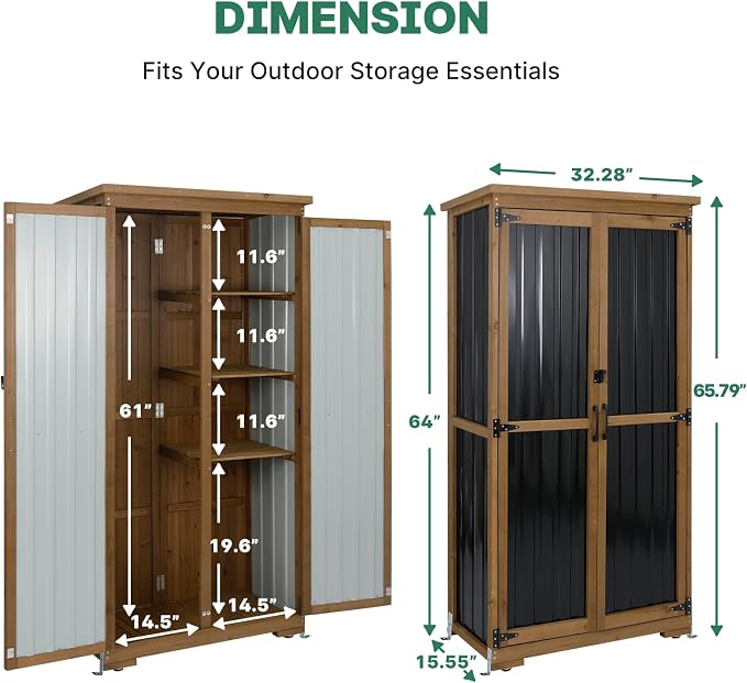 Ketive Outdoor Storage Cabinet, Tall Tool Garden Cabinet - Image 4