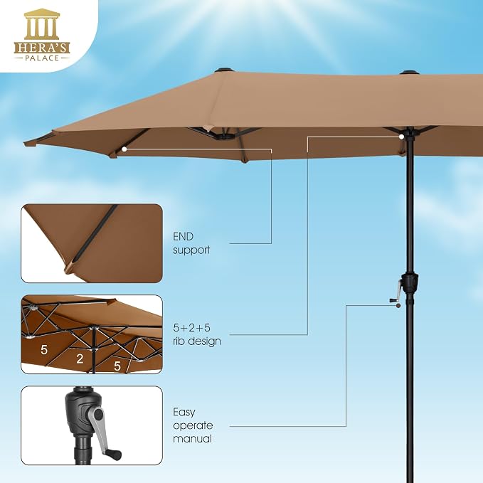 13 ft Large Double-Sided Patio Umbrella, Outdoor Umbrella, Tawny | HERA'S - Image 3