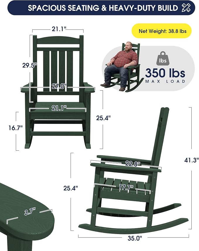 Oversized Outdoor Rocking Chairs Set of 6, HDPE Porch Rocker - Image 2