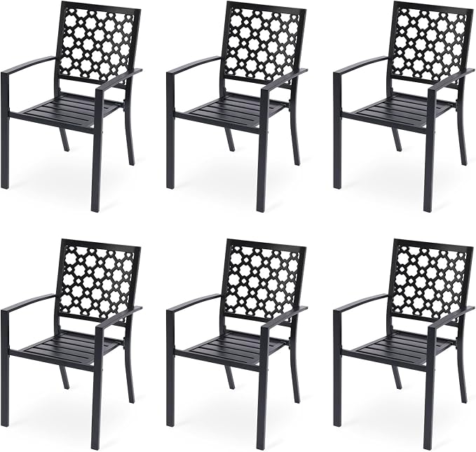 Patio Dining Chairs Set of 6, Stackable Metal High Back Chairs Set by Aoodor