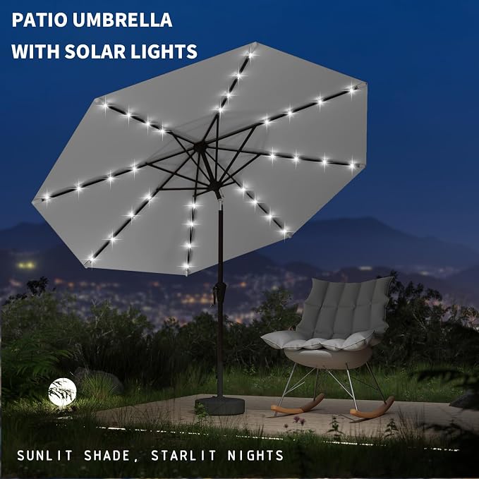 9FT Patio Umbrella with Solar Lights, Outdoor Market Umbrella with Tilt and - Image 6