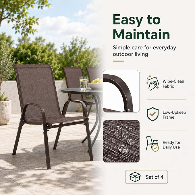 Majnesvon Outdoor Patio Chairs Set of 6, Stackable Patio Chairs, Front Porch - Image 4
