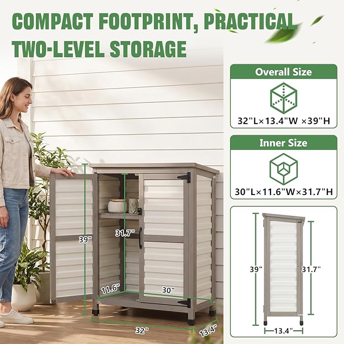 Ketive Outdoor Storage Cabinet, 2-Tier Garden Cabinet - Image 4