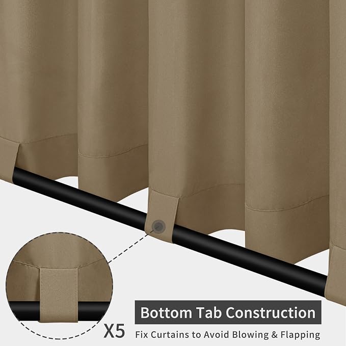 Easy-Going Outdoor Patio Curtains 2 Panels, 110x120 inch, Khaki | Privacy - Image 3