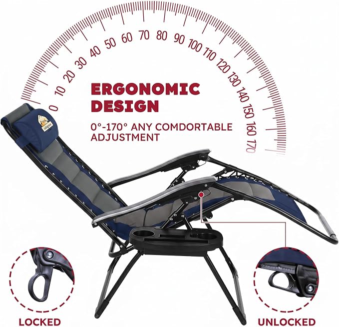 Colegence Oversized Padded Zero Gravity Chairs, 0-170° lock, removable side - Image 4
