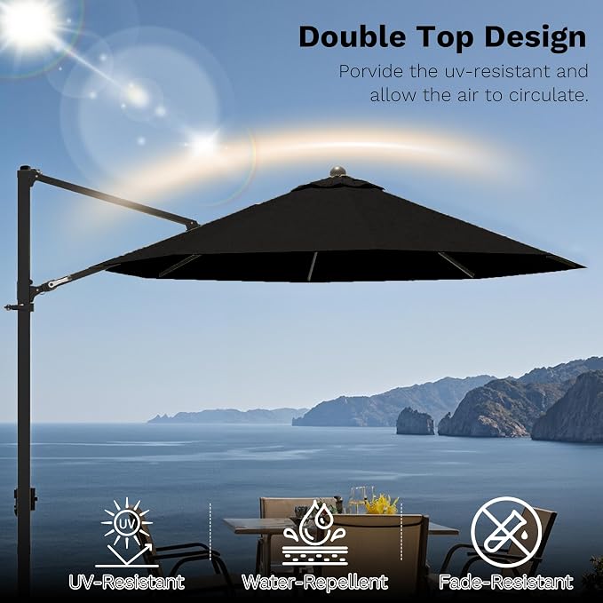 Devoko 10ft Cantilever Patio Umbrella, Round Large Outdoor Umbrella - Image 6