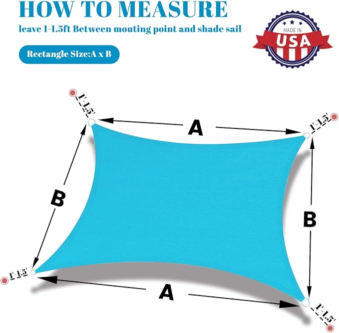 Sun Shade Sail 8'x19' Turquoise Blue Rectangle Custom Size | 95% UV Block - Image 2