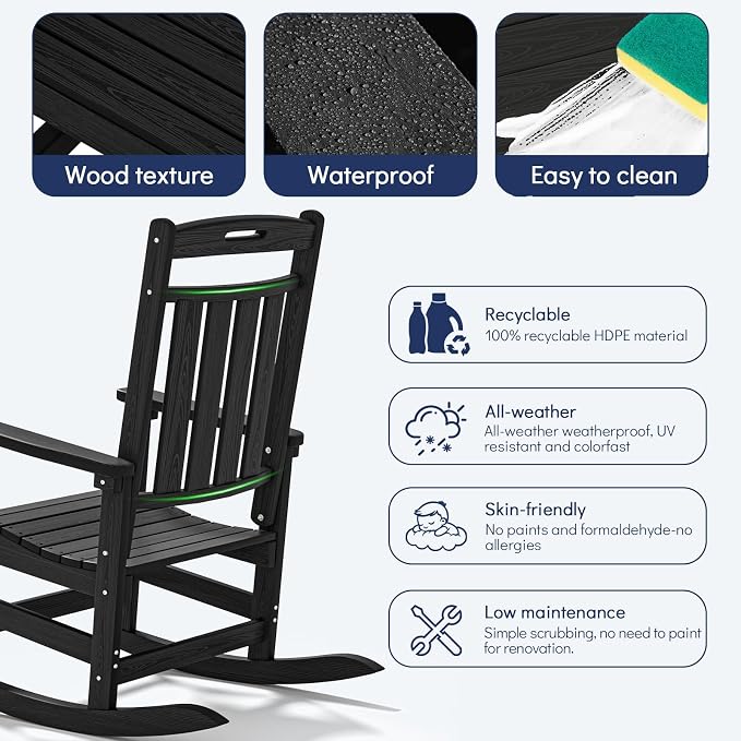 Oversized Rocking Chair Set of 4, HDPE Outdoor All-Weather, Extra Large & Extra - Image 5