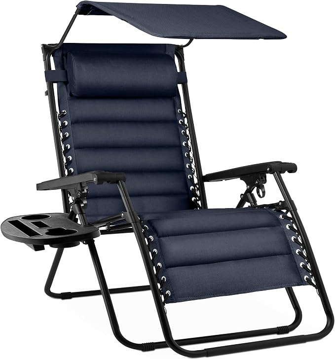 Best Choice Products Oversized Padded Zero Gravity Chair w/Canopy Headrest Cup by BestChoiceProducts
